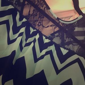 Herringbone navy and teal dress